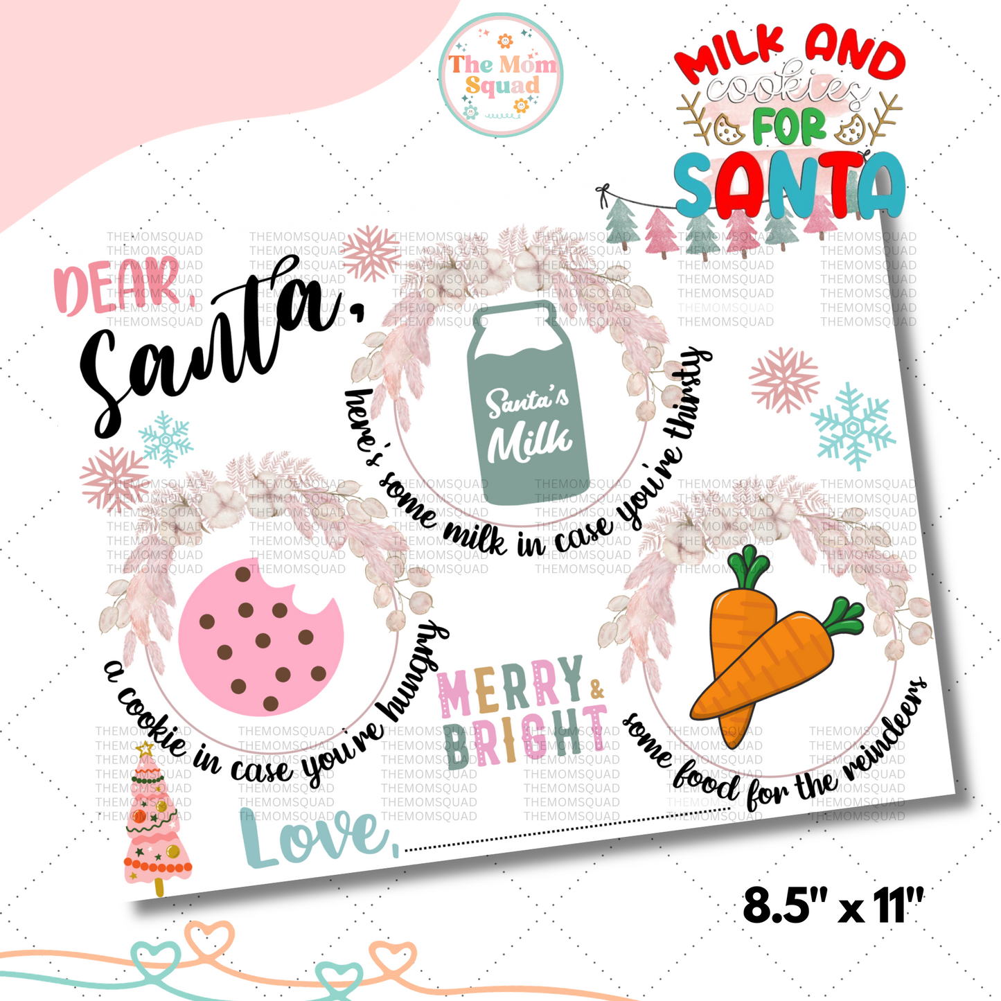 Dear Santa Cookie Tray Placemat Printable (8.5" x 11") – Festive Design for Reindeer Treats, Santa Cookies, and Milk Delight! Create Enchanting Holiday Memories.