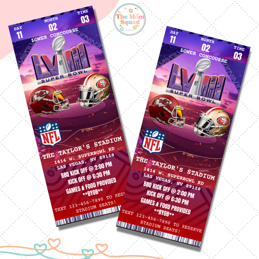 Super Bowl Watch Party Invitations - The Big Game Party Invitation - Super Bowl Party Ticket Invitation - 49ers vs Chiefs Super Bowl