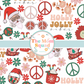 Groovy Hippie Santa Christmas Seamless Pattern – Infuse Your Holidays with Retro Vibes and Festive Cheer! Step Back in Time with Jolly Santa Claus, Peace Signs, and Far-Out Colors for a Funky and Fun Celebration!