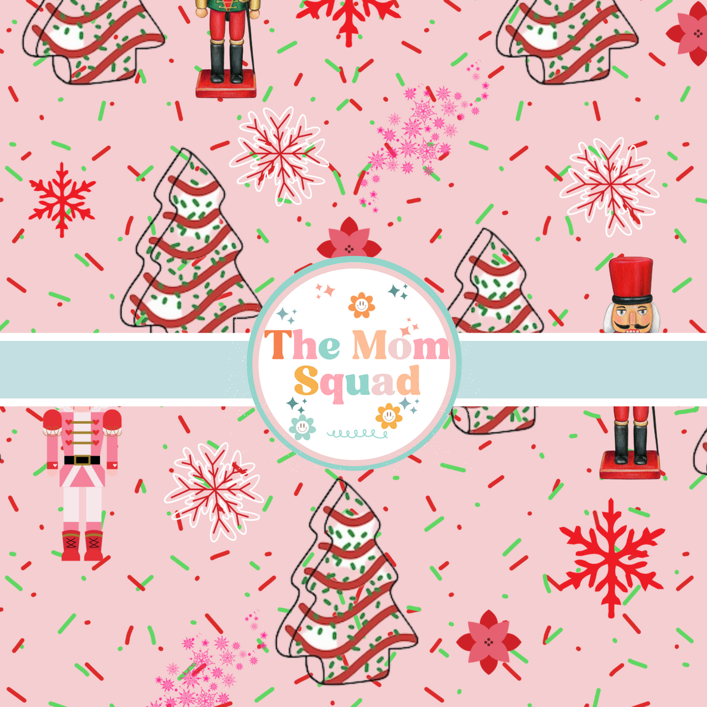 Christmas Debbie Cake Nutcracker: Festive Pink Seamless Pattern for Holiday Delight with a Whimsical Touch