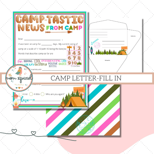 Kids Summer Camp Fill-In Letter Home Printable in Pink, Teal, and Green | 8.5" x 11" | Instant Download PDF