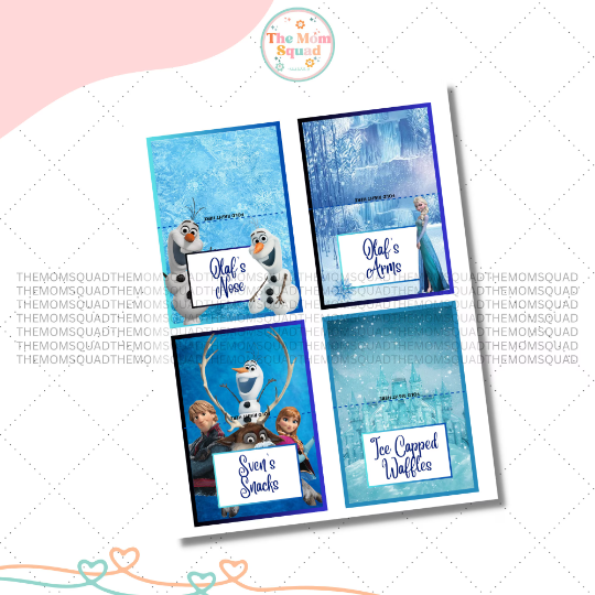 Set of 12 Disney Frozen Printable Party Food Labels - Elsa, Anna, and Friends Themed Décor! Enchanting Disney Frozen Printable Food Tents: Add a Magical Touch to Your Party!